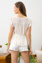 Load image into Gallery viewer, Yellow Striped Flutter Sleeve Woven Top
