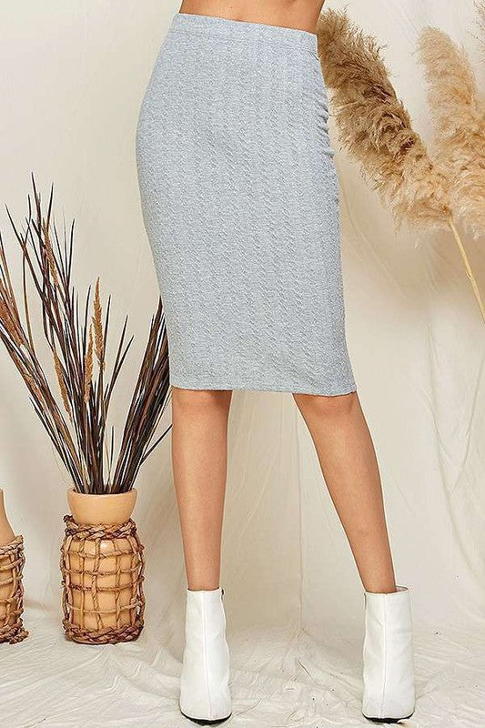 Heather Grey Cable Knit Midi Skirt