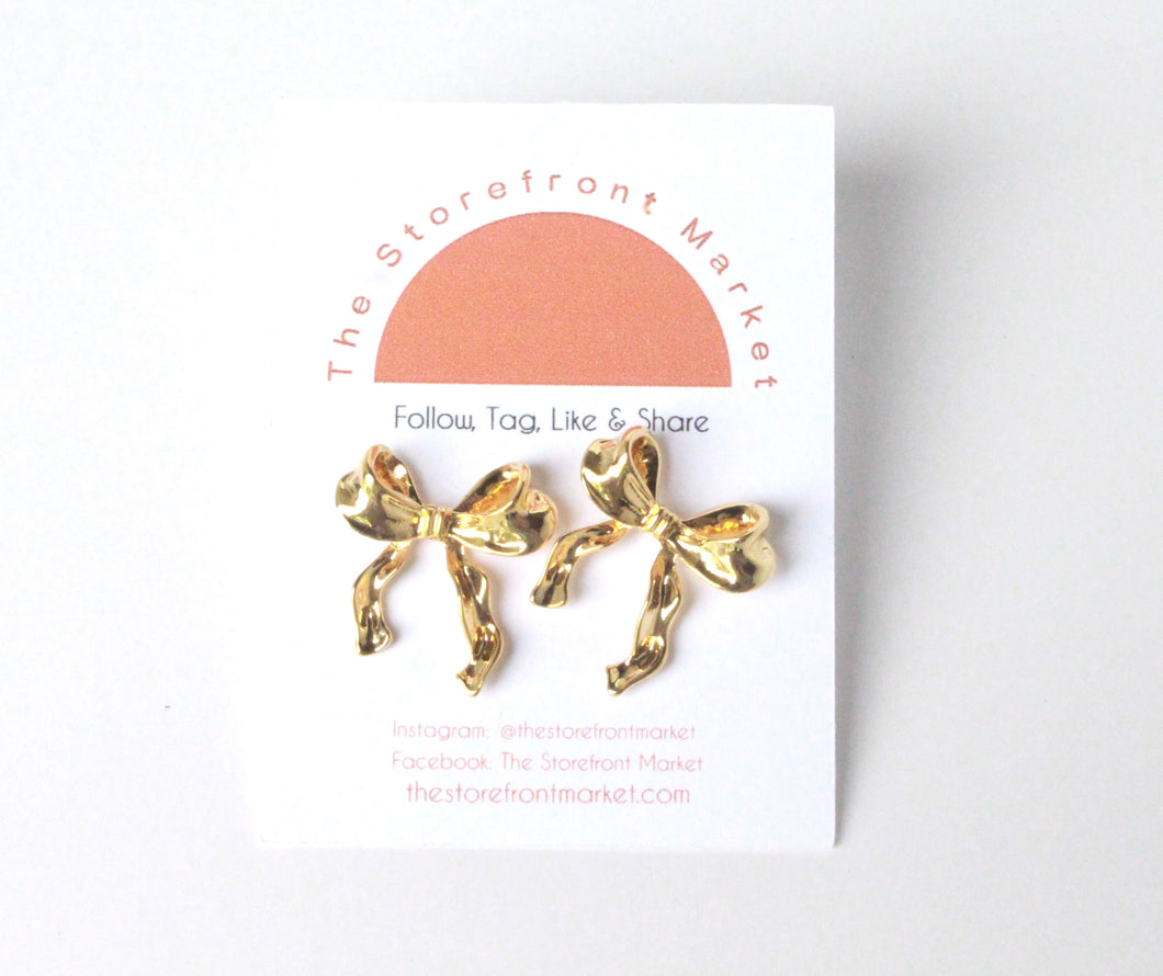 Gold Bow Earrings-Coquette Earrings
