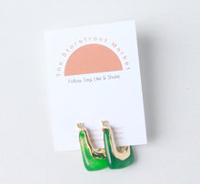 Load image into Gallery viewer, Green Acrylic Gold Hoop Earrings
