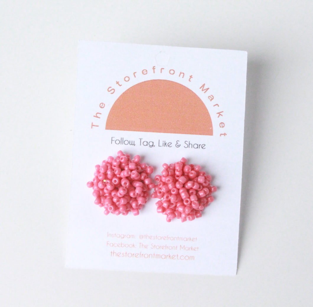 Pink Mini Poof Seedbead Earrings