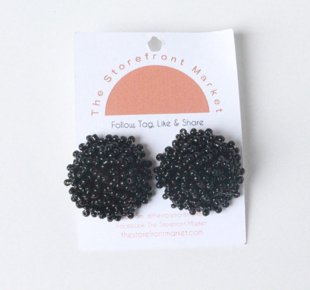Black Poof Seedbead Earrings