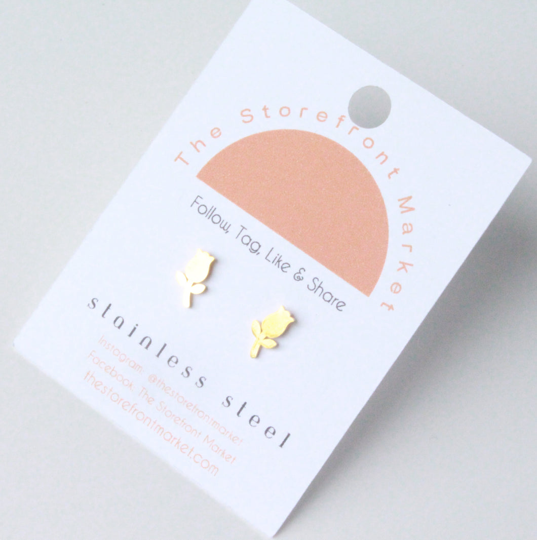 Gold Tulip Studs- Stainless Steel