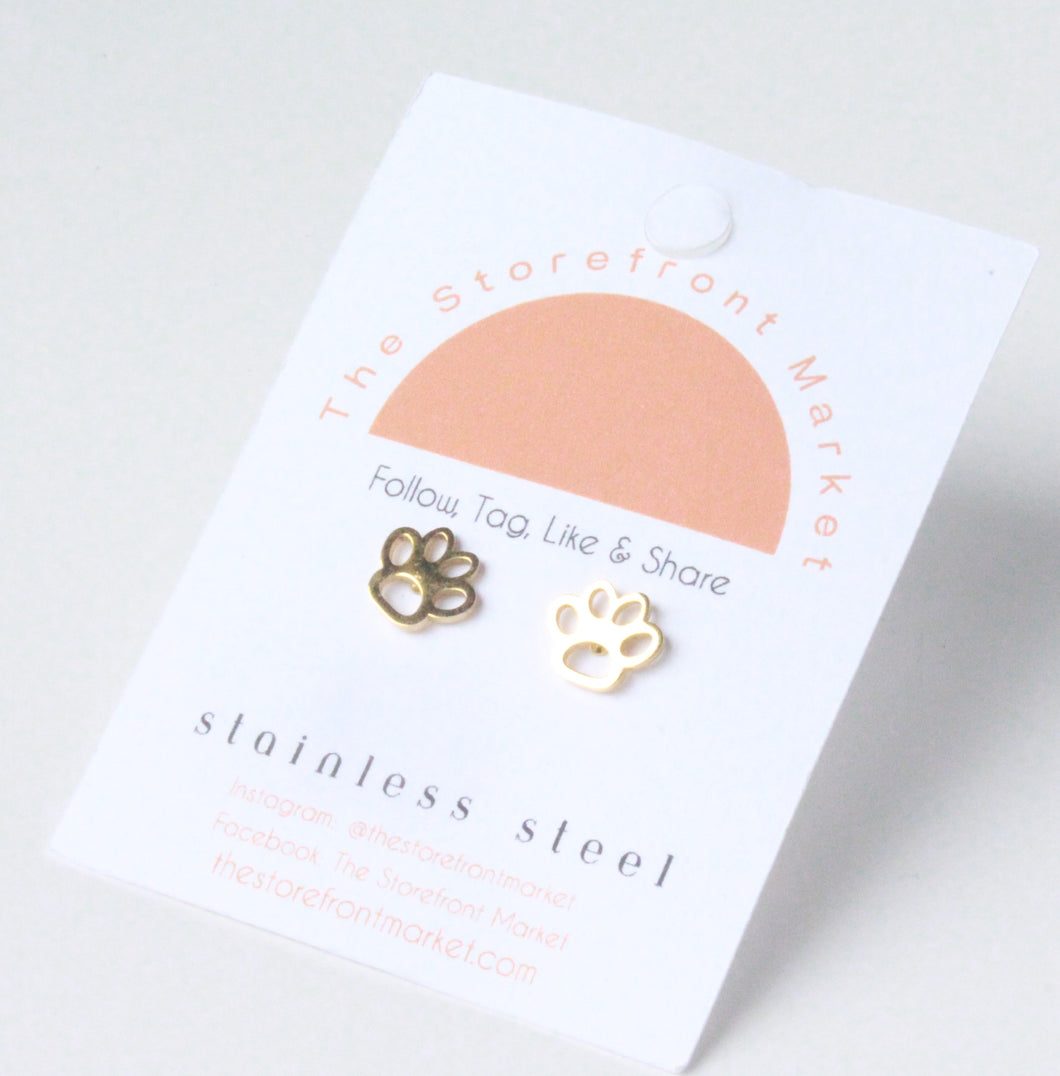 Gold Paw Print Studs- Stainless Steel