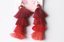 Load image into Gallery viewer, Ombre Red Tassel Fringe Dangle Earrings
