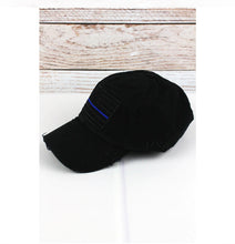 Load image into Gallery viewer, Distressed Black Blue Line Hat
