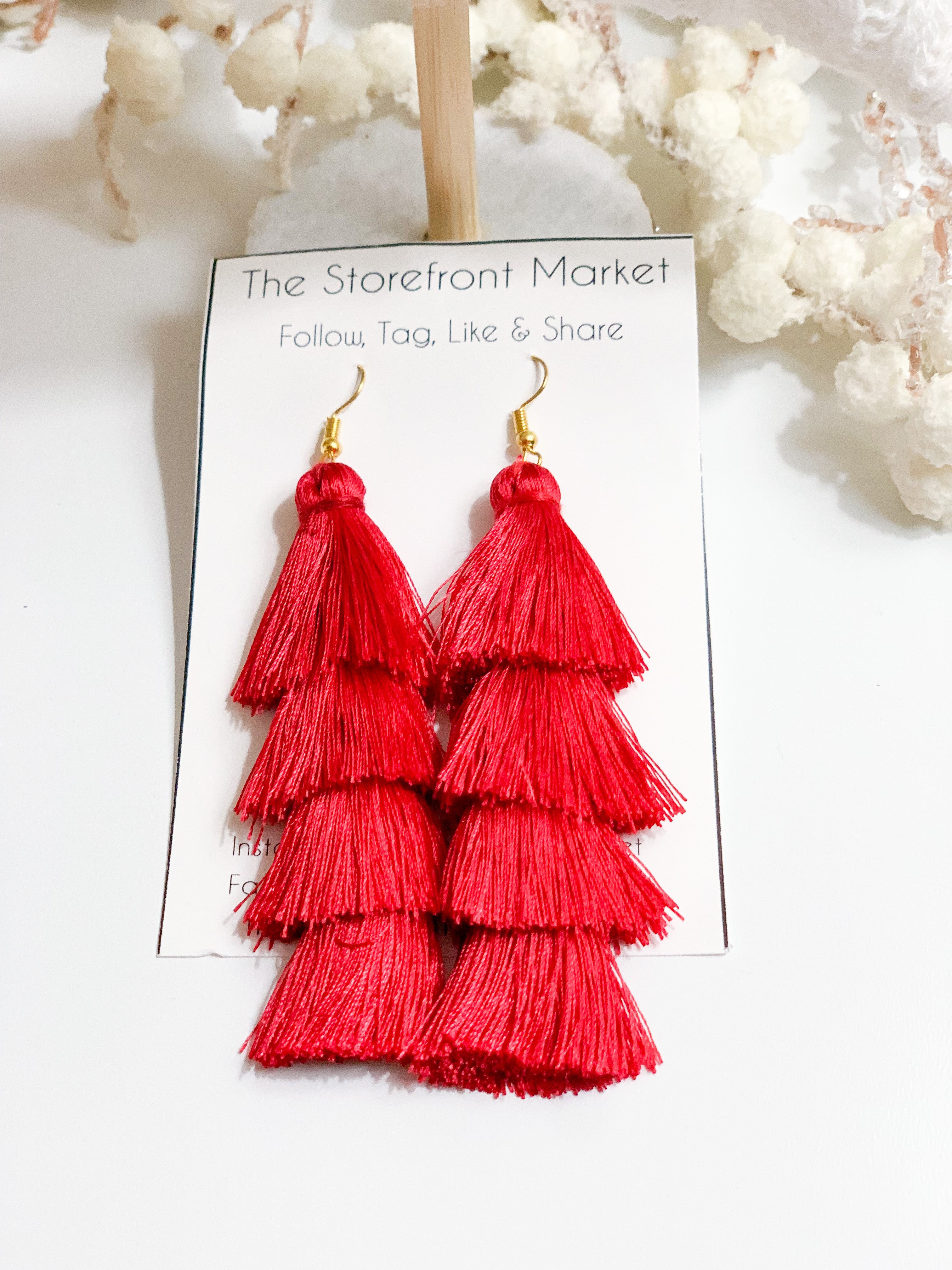 Red 4-Layered Fringe Tassel Earrings – Storefront Market
