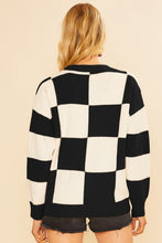 Load image into Gallery viewer, Black and White Checkered Round Neck Sweater
