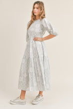 Load image into Gallery viewer, Blue and White Paisley Printed Tiered Maxi Dress
