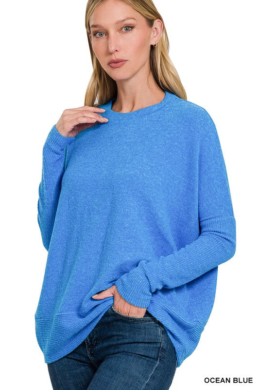 Ocean Blue Melange Dolman Sleeve Sweater