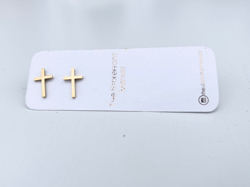 Gold Cross Studs- Stainless Steel