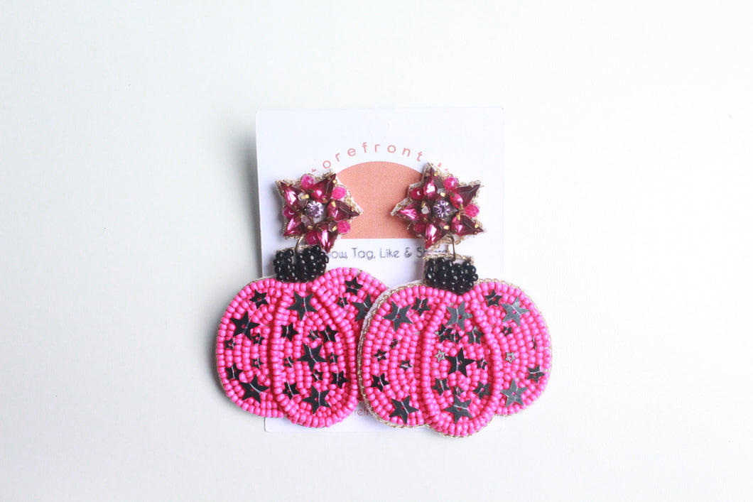 Fuchsia Starred Pumpkin Seedbead Earrings