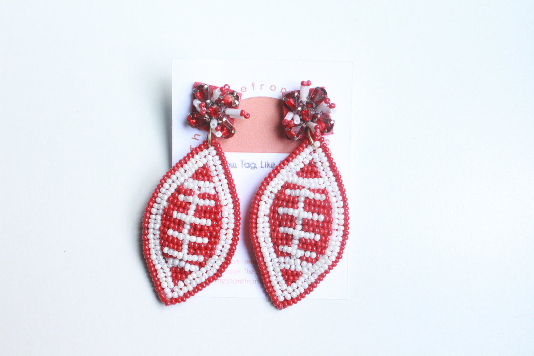 Red Football Seedbead Earrings