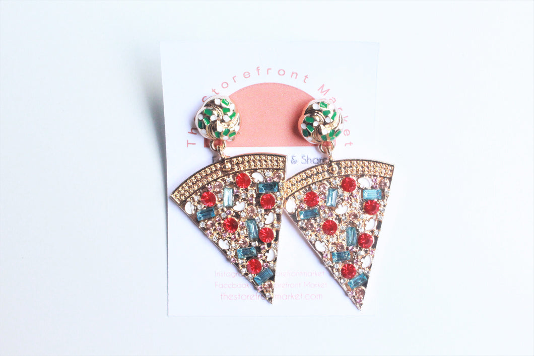 Rhinestone Pizza Earrings