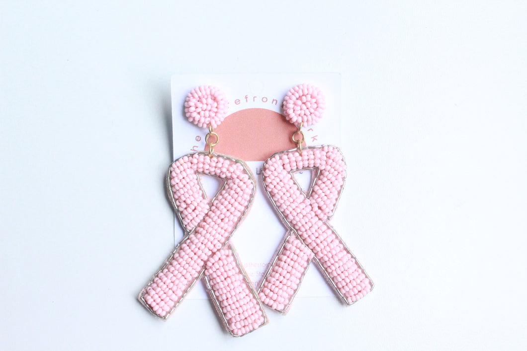 Pink Ribbon Seedbead Earrings