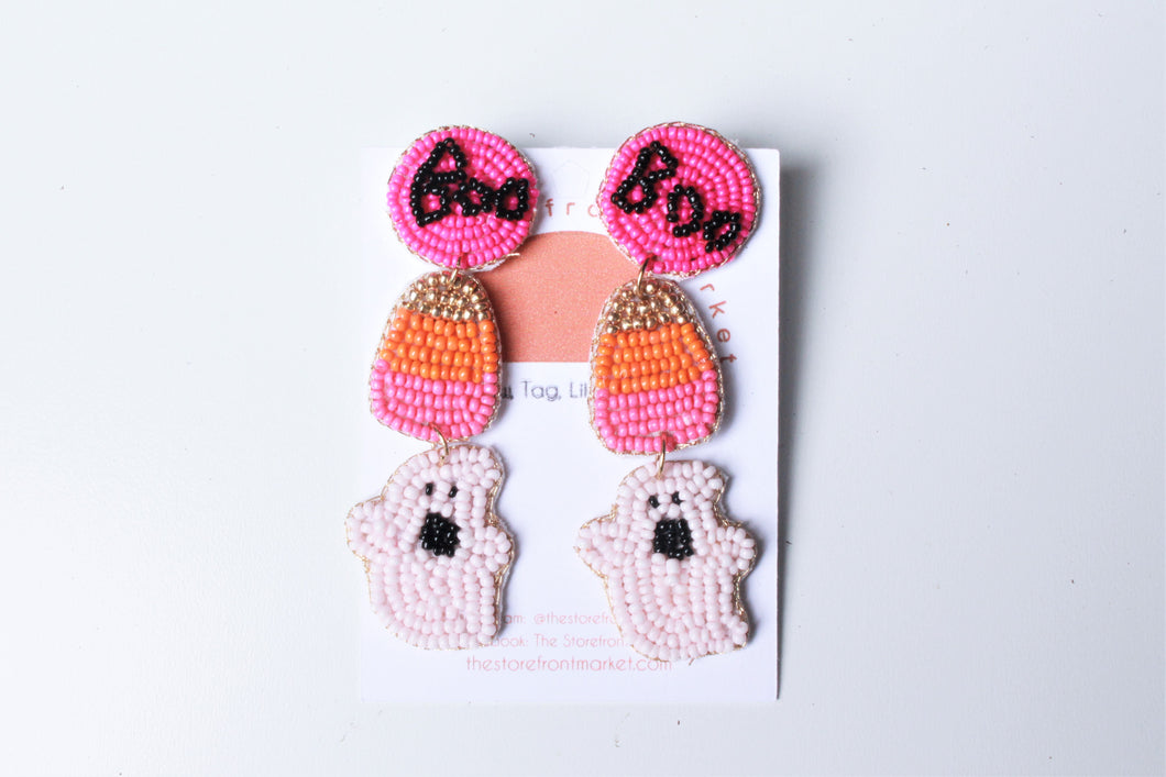 Pink Baby Boo Ghost Seedbead Earrings