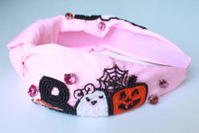 Load image into Gallery viewer, Pink Halloween Headband-BOO Seedbead Embroidery
