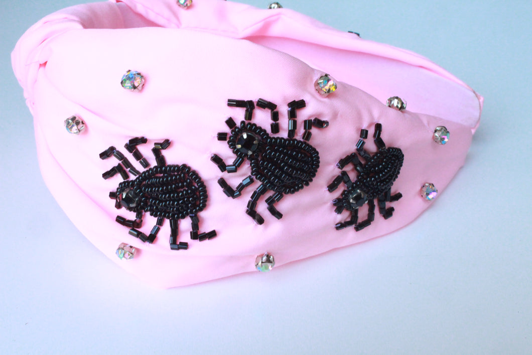 Pink Halloween Headband-Spider Seedbead Embroidery