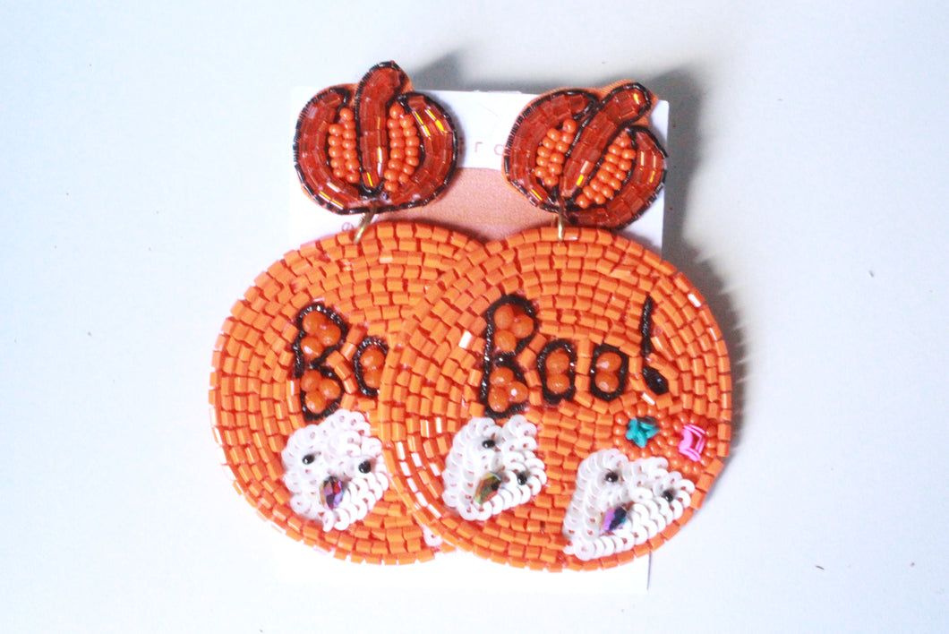 Ghosty Boo Orange Seedbead Earrings