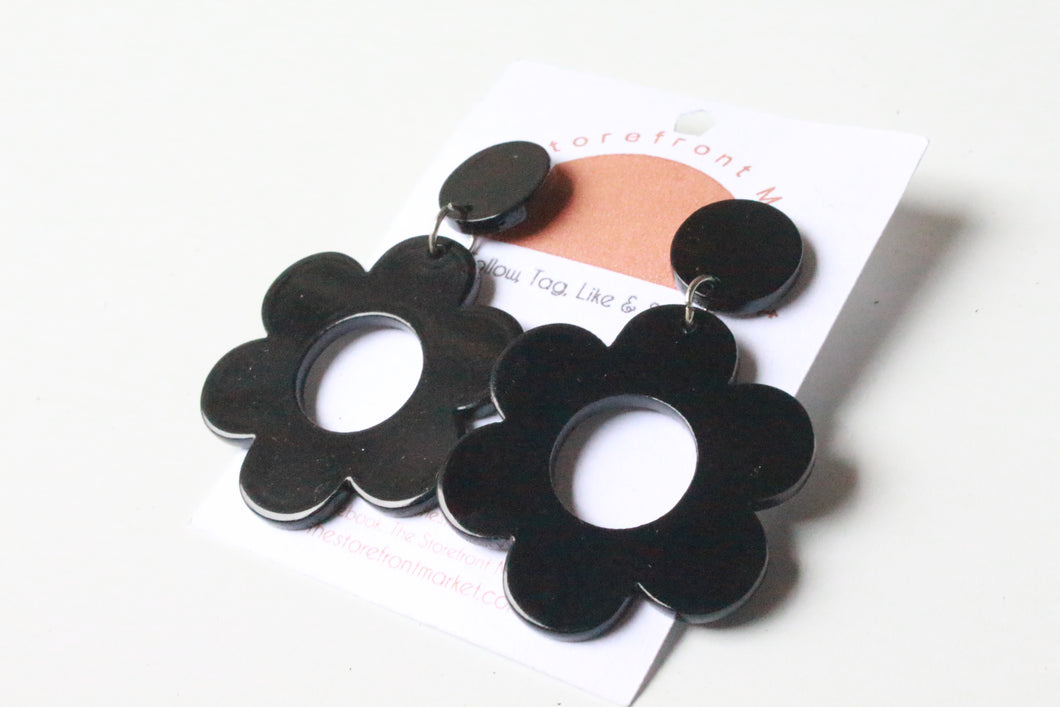 Black Retro Flower Earrings