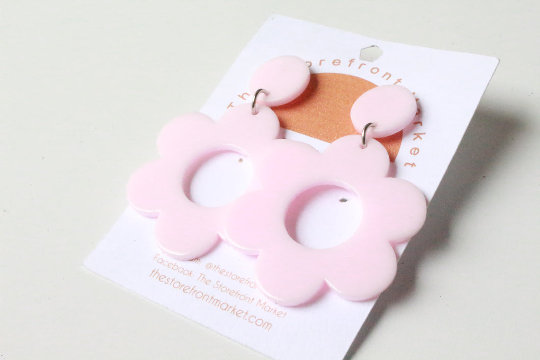 Pink Retro Flower Earrings