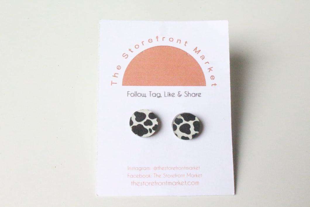 Wooden Cow Print Studs
