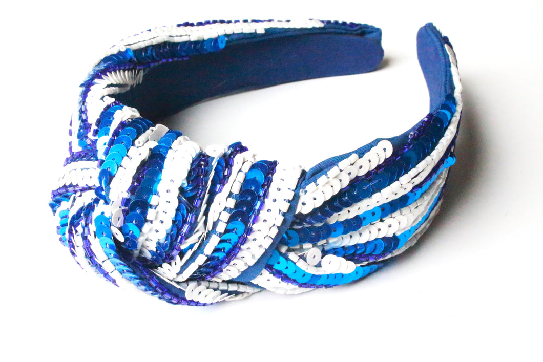 UK Blue & White GAME DAY Sequin Headband
