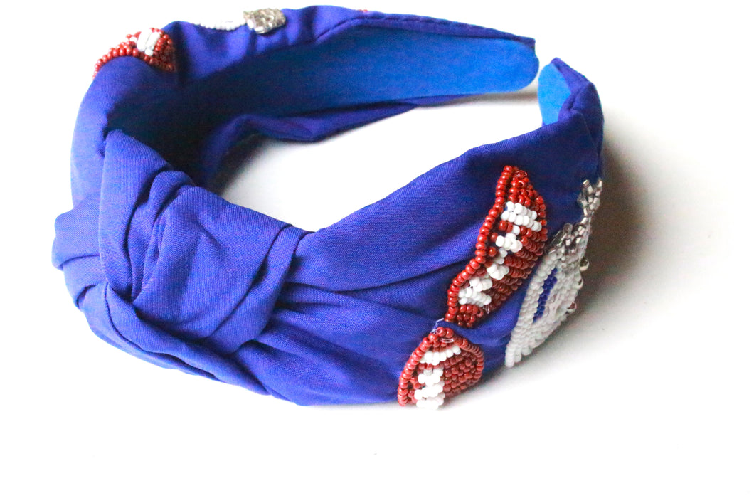 UK Blue & White Football GAMEDAY Seedbead Headband