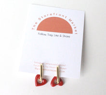 Load image into Gallery viewer, Red Dangle Heart Gold Hoop Earrings-Coquette Earrings
