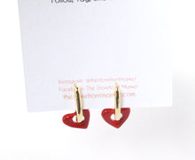 Load image into Gallery viewer, Red Dangle Heart Gold Hoop Earrings-Coquette Earrings
