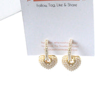 Load image into Gallery viewer, Gold Pearl Heart Hoop Earrings-Coquette Earrings
