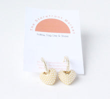 Load image into Gallery viewer, Gold Pearl Heart Hoop Earrings-Coquette Earrings
