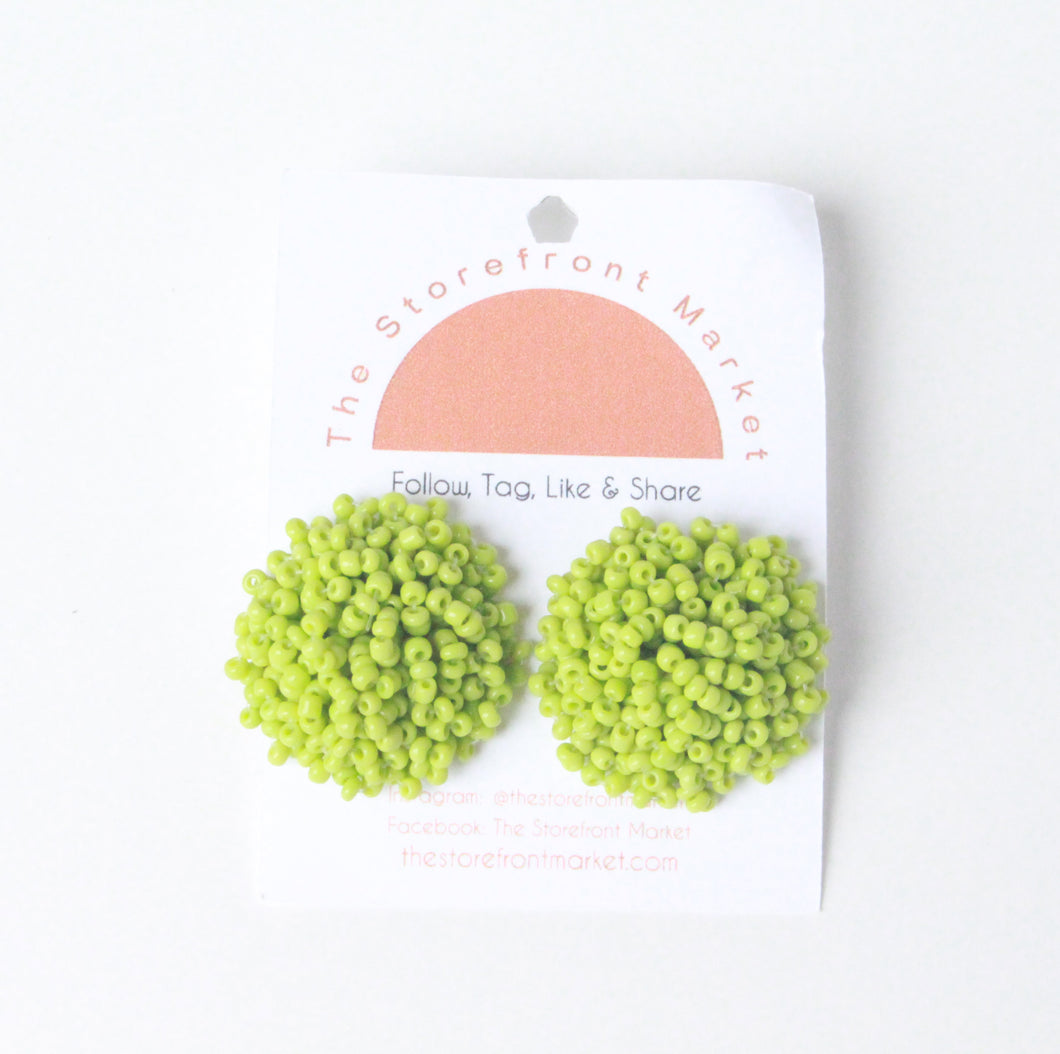 Spring Green Poof Seedbead Earrings