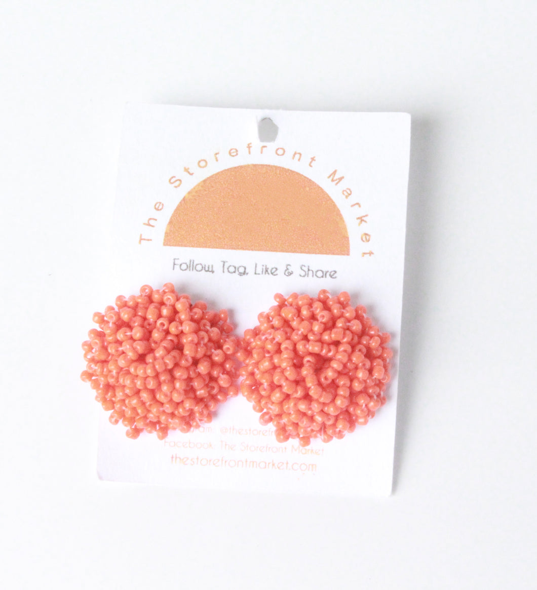 Orange Poof Seedbead Earrings