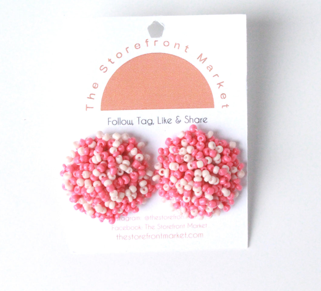 Pink Confetti Poof Seedbead Earrings