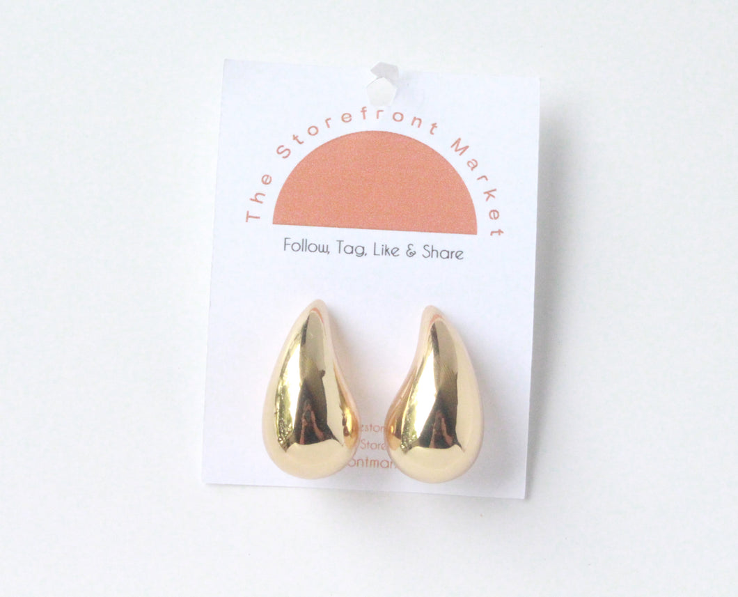 Heavy Gold Teardrop Stud Earrings