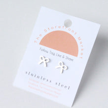 Load image into Gallery viewer, Silver Bow Coquette Studs- Stainless Steel
