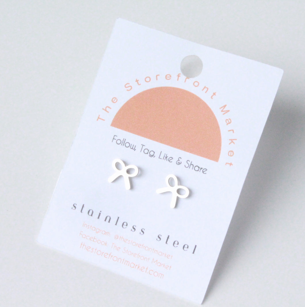 Silver Bow Coquette Studs- Stainless Steel