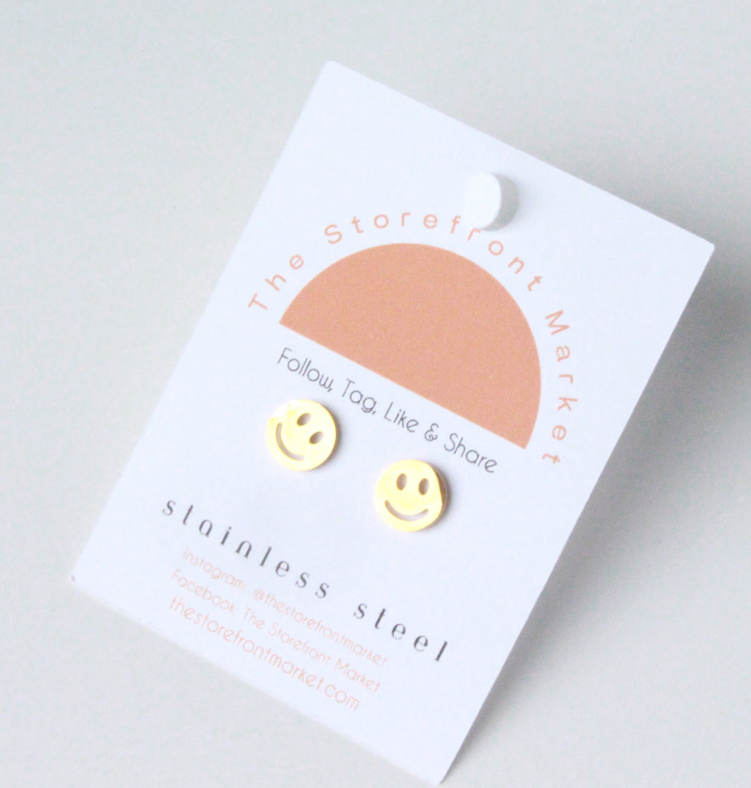 Gold Smiley Studs- Stainless Steel