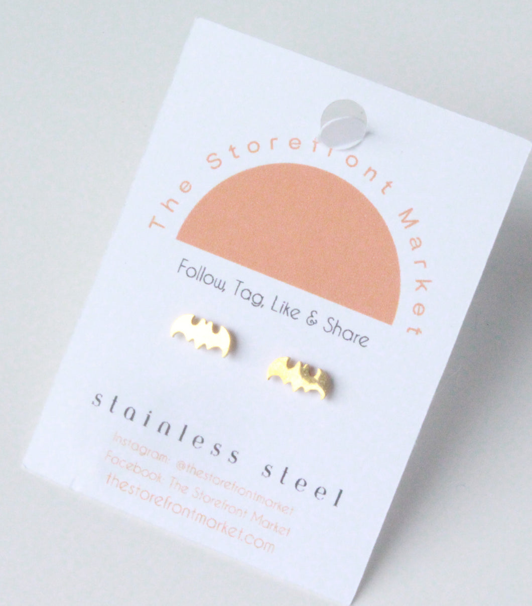 Gold Bat Studs- Stainless Steel