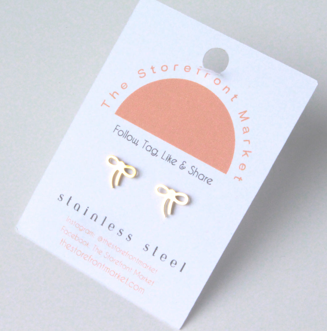 Gold Bow Coquette Studs- Stainless Steel