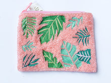 Load image into Gallery viewer, Palm Leaf Pink Seed Bead Coin Purse
