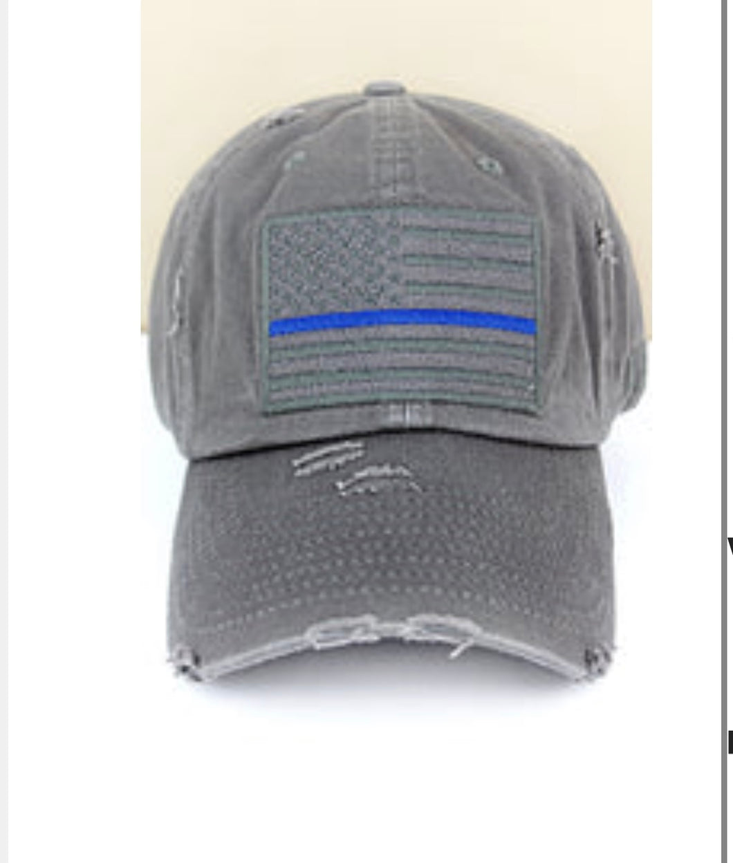 Distressed Gray Blue Line Hat