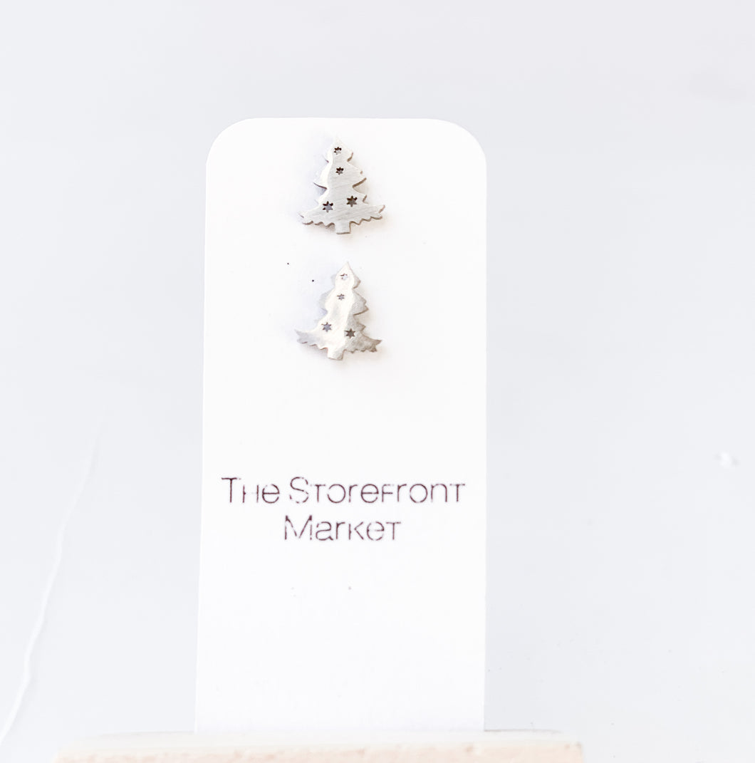 Simple Silver Stainless Steel Christmas Tree Studs