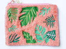 Load image into Gallery viewer, Palm Leaf Pink Seed Bead Coin Purse

