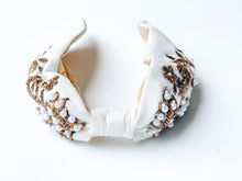 Load image into Gallery viewer, White &amp; Gold Embroidered Headband
